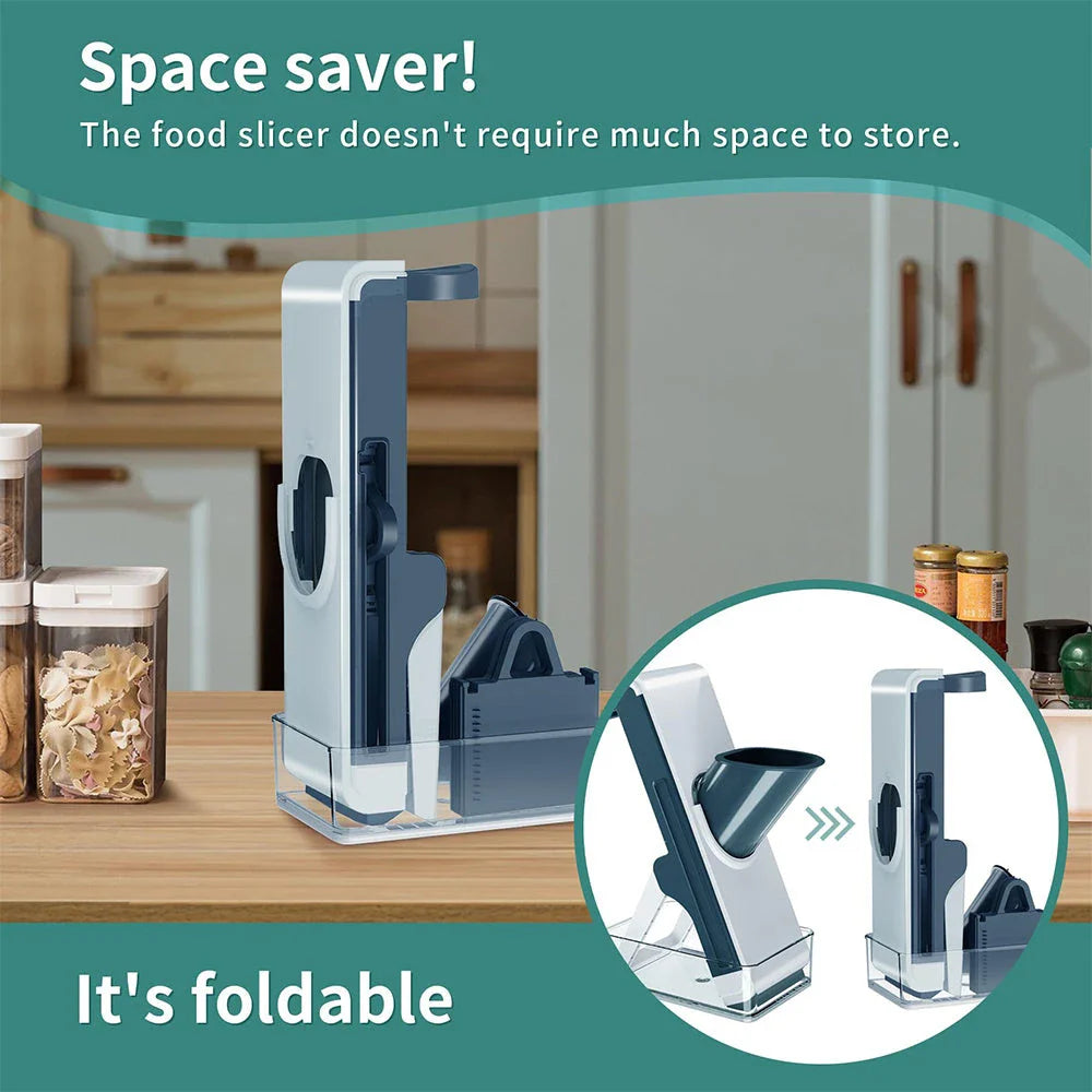 Adjustable Mandoline Slicer with interchangeable blades for slicing, chopping, and cutting vegetables and fruits