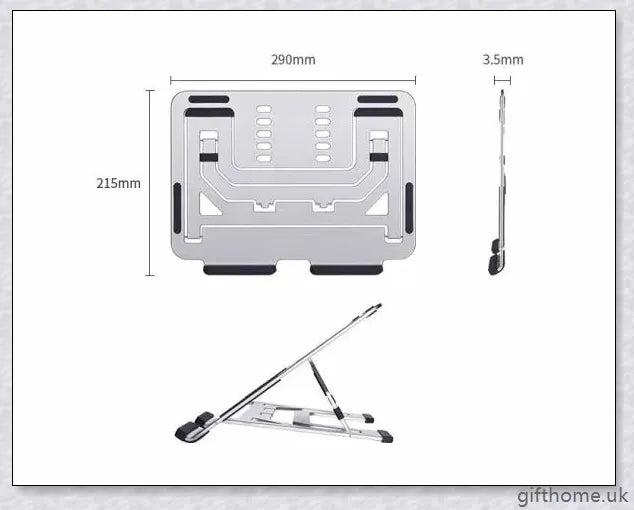 Adjustable aluminium laptop desk holder with cooling support and silicone anti-skid pads for secure placement