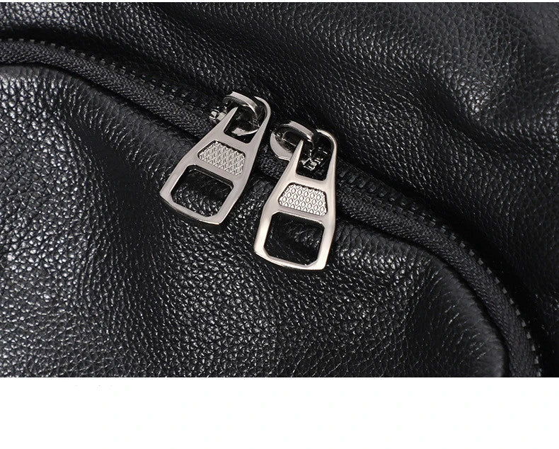 Premium anti-theft leather backpack with cowhide exterior and polyester lining for secure and stylish travel