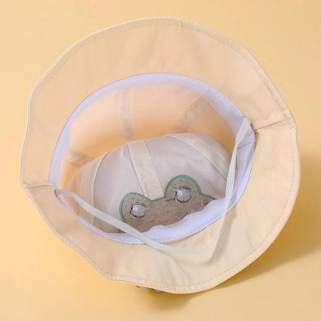 Charming frog-themed baby sun hat made from soft, breathable cotton with UPF 50+ sun protection