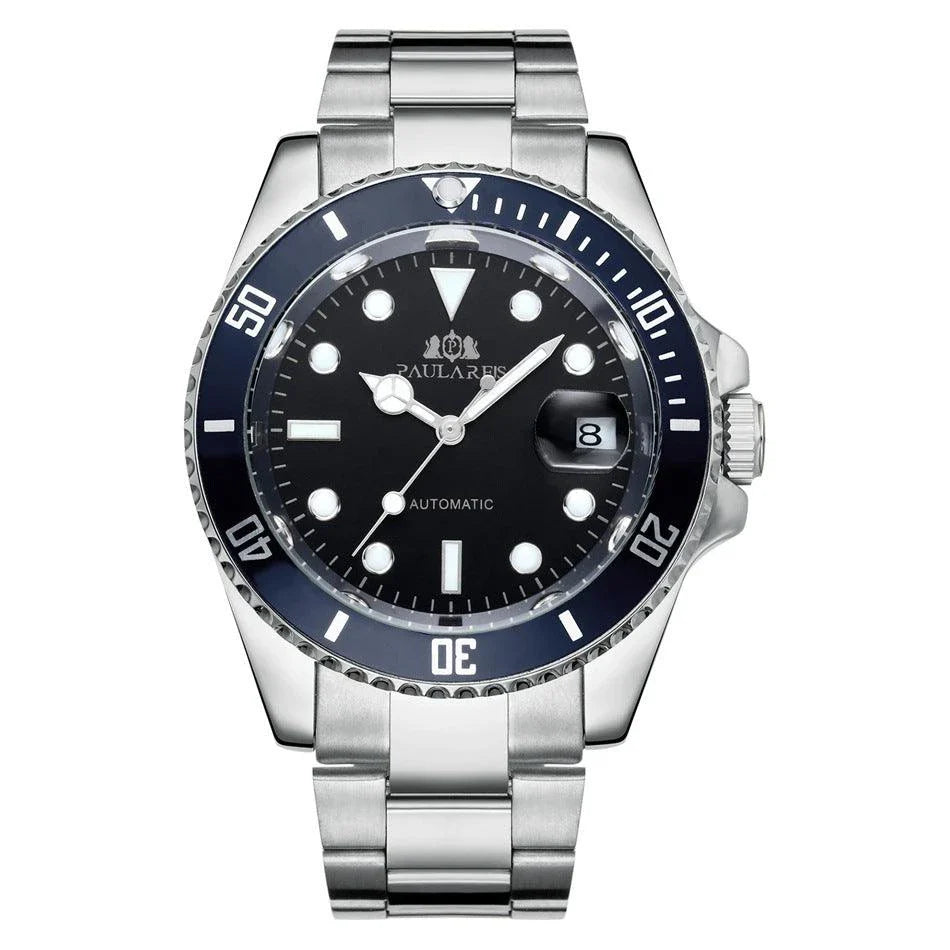 Elegant automatic watch with luminous hands and indices, showcasing British watchmaking excellence