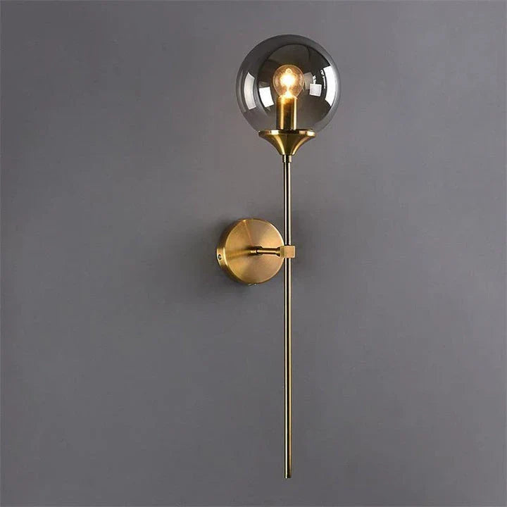 Elegant Nordic-inspired LED wall lamp with a sleek glass shade and sturdy iron body, providing warm and energy-efficient lighting for modern homes.