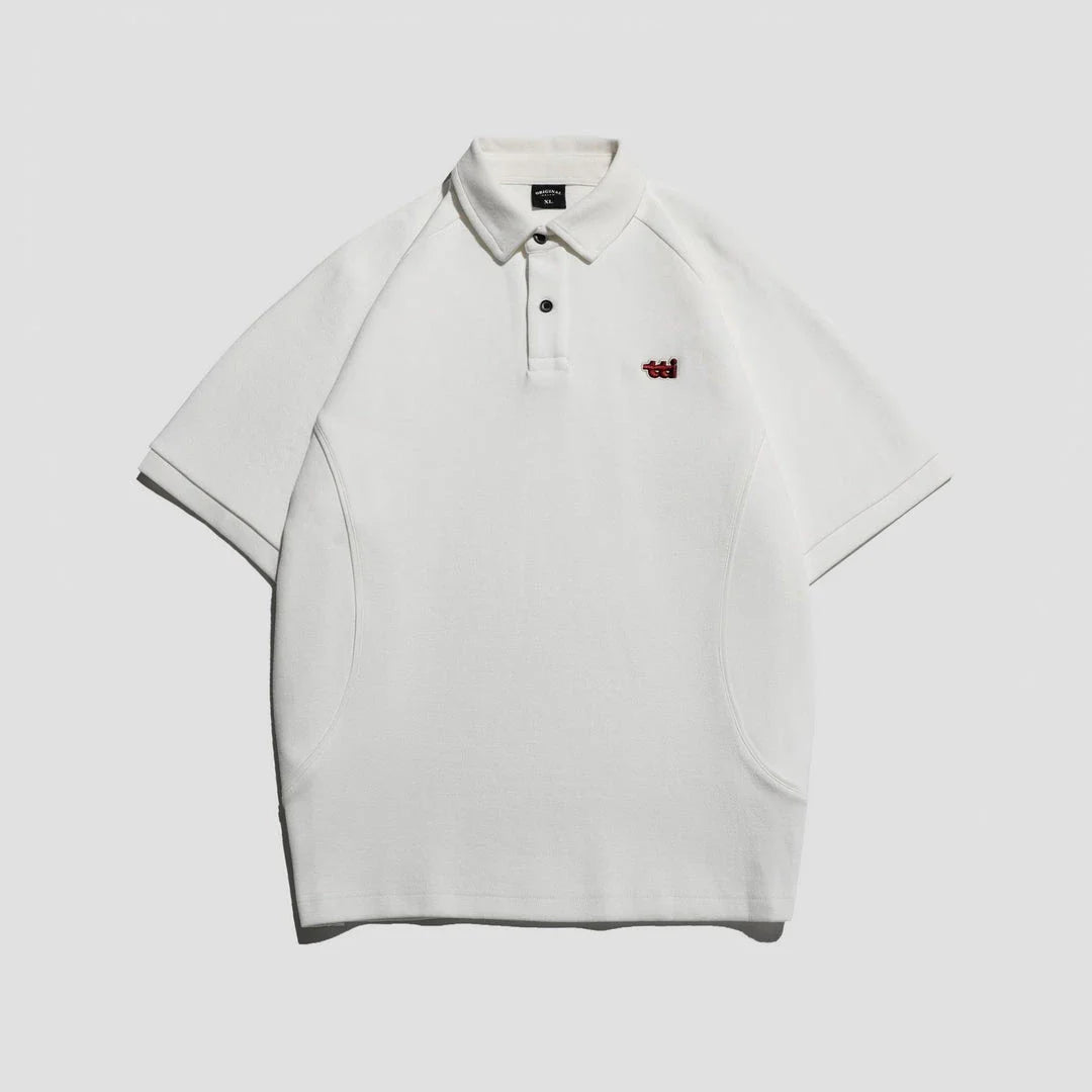 Retro Short Sleeve Men's T-shirt with Embroidered Design in Dark Brown, White, and Grey Colours