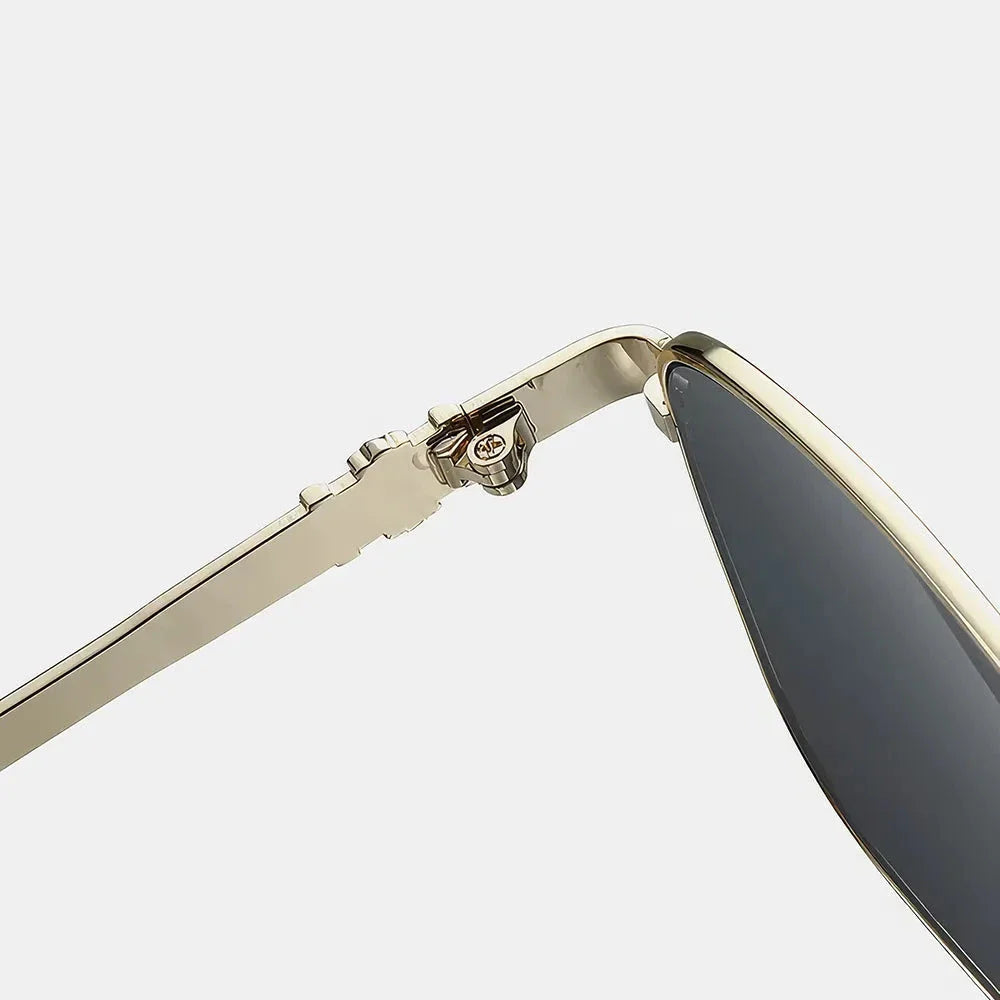 Trendy metal square frame sunglasses with vibrant yellow lenses and red gradient for a bold, modern look