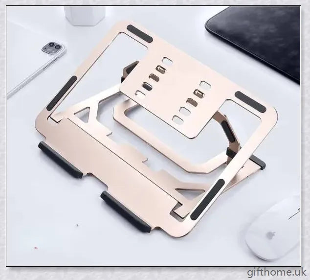 Adjustable aluminium laptop desk holder with cooling support and silicone anti-skid pads for secure placement