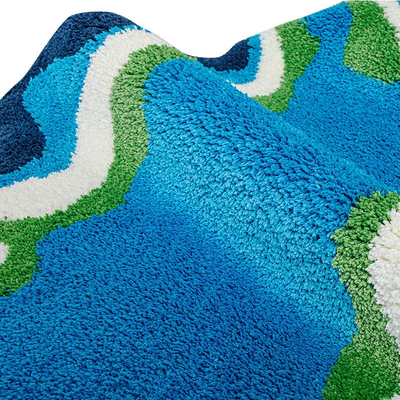 Vibrant 70s retro psychedelic tufted area rug with abstract design, perfect for adding vintage charm and modern style to your home