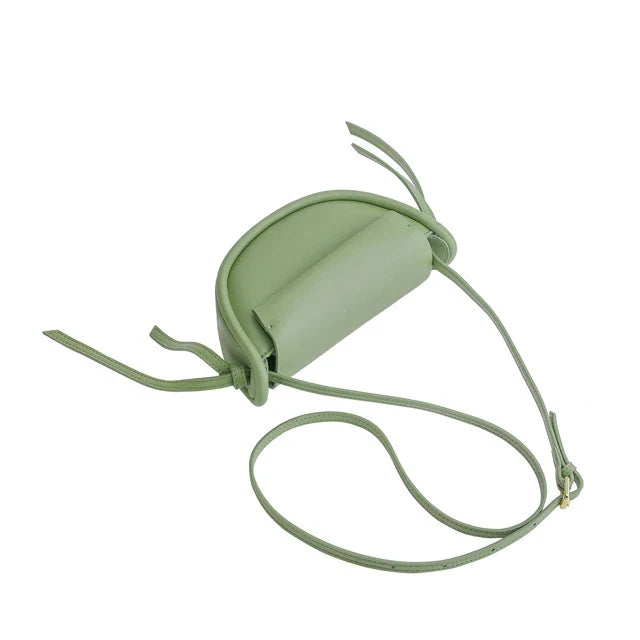 Premium cowhide leather crossbody bag in a distinctive semicircle shape, available in classic colours to complement any UK wardrobe