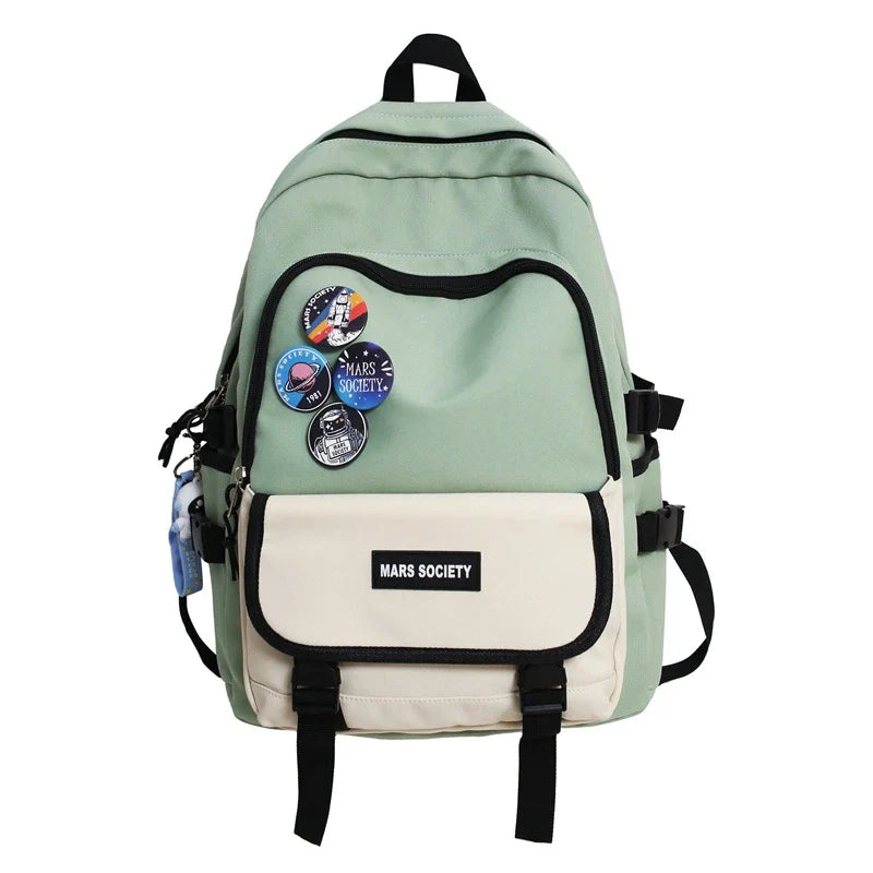 Stylish college and school backpack with ample storage capacity, durable nylon construction, and modern design features