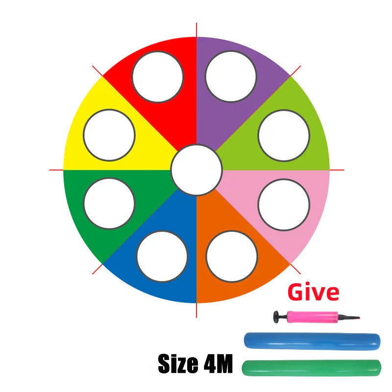 Vibrant rainbow-coloured parachute umbrella game for outdoor group activities and events