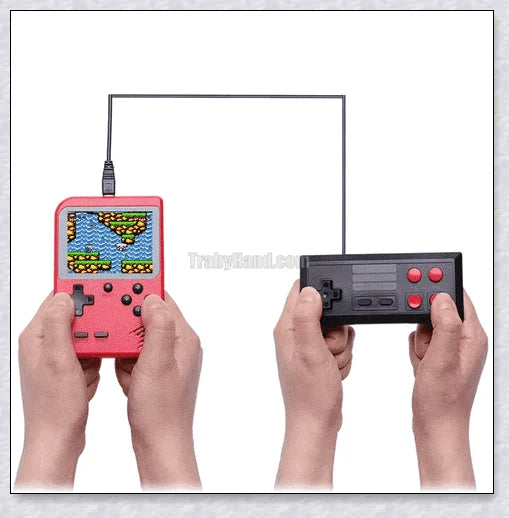 Tinytendo mini gaming console with 500 built-in retro games, compact and portable design, vibrant display, and long-lasting battery life.
