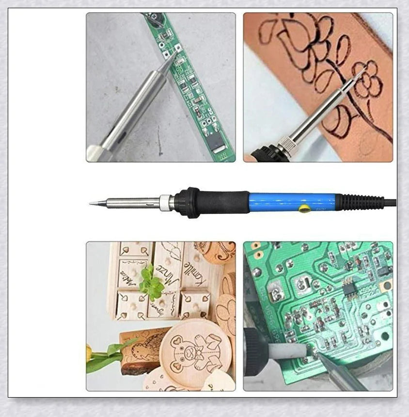 Premium wood burning kit with adjustable temperature, interchangeable tips, and metal stencils for personalized designs and creative projects