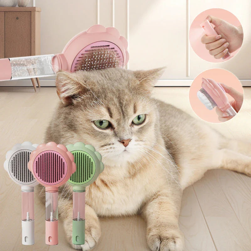 Premium 2-in-1 Self-Cleaning Pet Grooming Brush and Comb with curved comb teeth and ergonomic, non-slip handle for efficient and gentle grooming