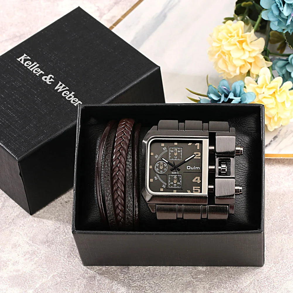 Stylish Gents' Oversized Quartz Watch with Matching Bracelet in various colours