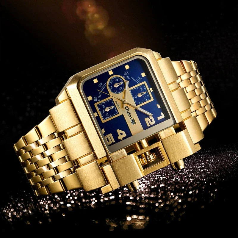 Premium quartz men's dress watch with large 43mm dial and stylish leather strap