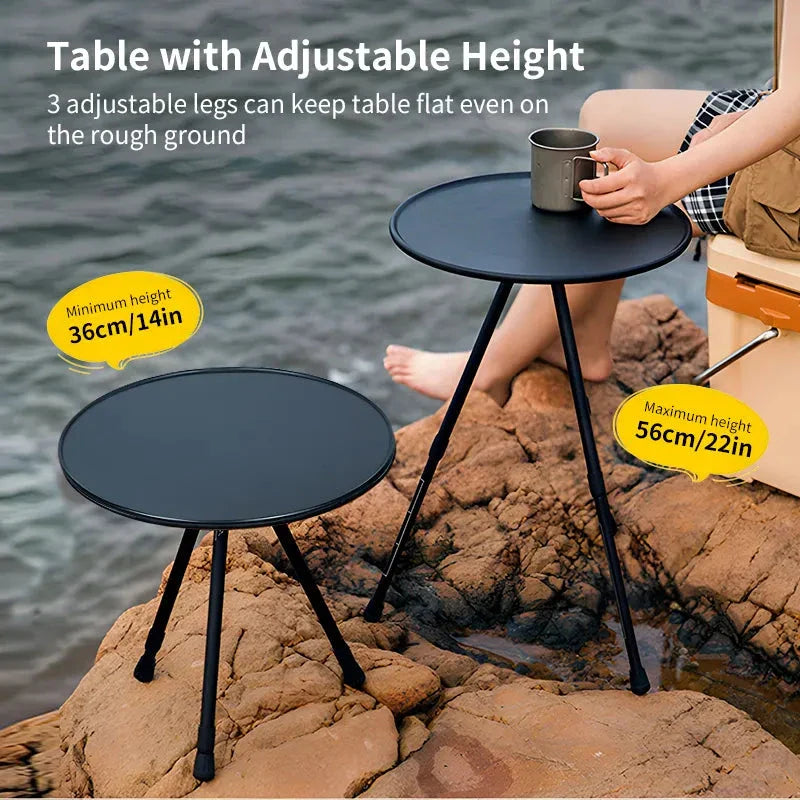 Adjustable Ultralight Portable Camping Round Table with Light Stand - Premium and Durable Outdoor Furniture for Camping, Picnics, and More