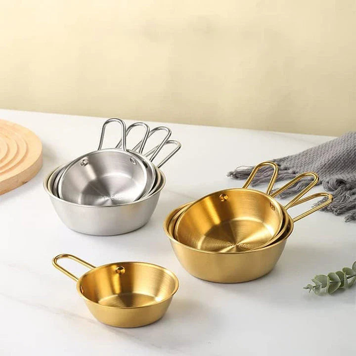 Luxurious gold plated stainless steel serving bowls in various sizes, perfect for a range of dishes and occasions