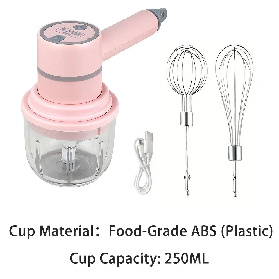 Versatile 3-in-1 Wireless Egg Beater and Garlic Chopper - Powerful 20W Motor, 3 Speed Settings, Rechargeable Design