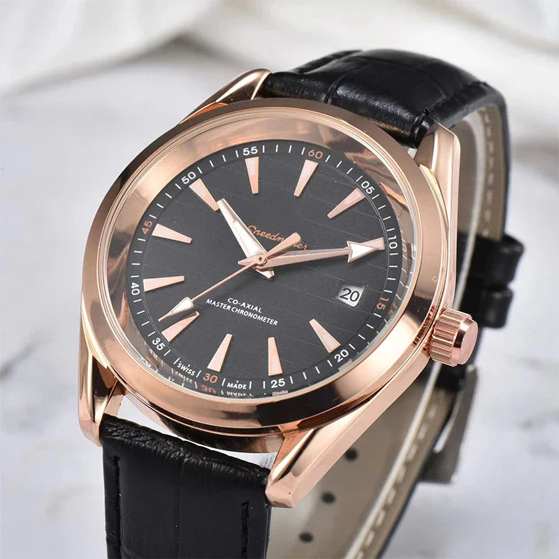 Sophisticated automatic mechanical watch with a sleek blackboard face, transparent case back, and steel strap for discerning gentlemen