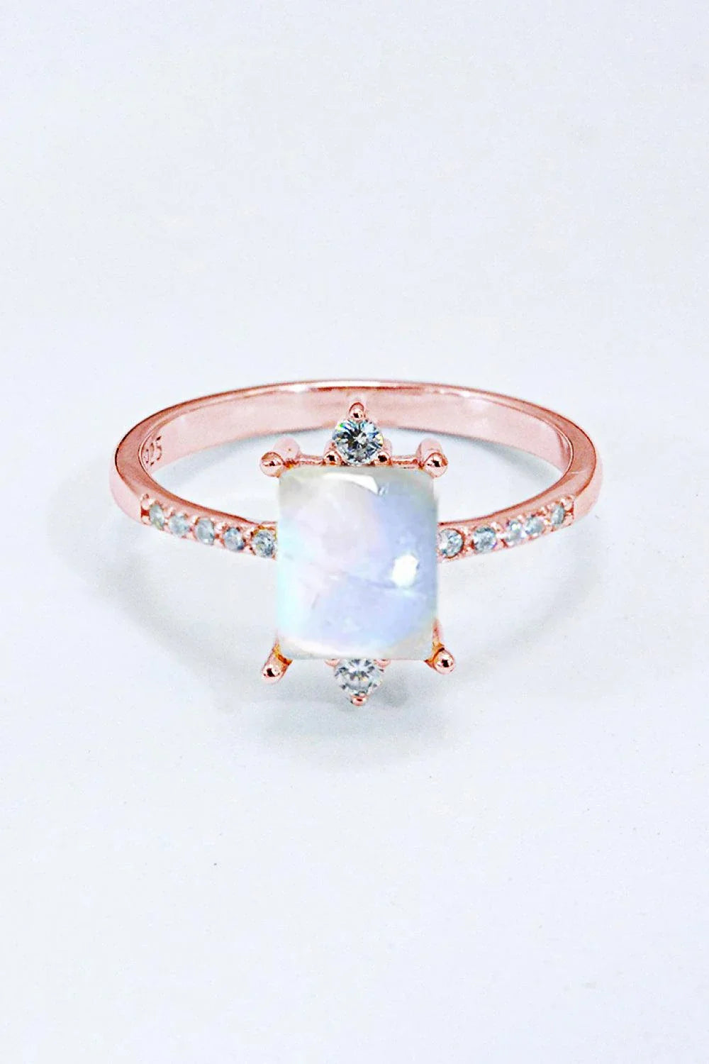 Elegant 925 Sterling Silver Square Moonstone Ring with Mesmerising Blue-Violet Hue