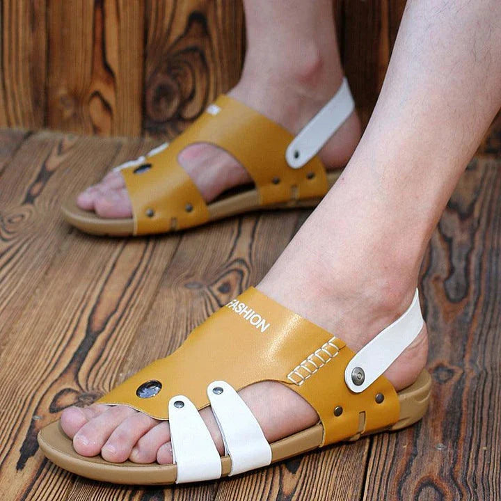 Premium leather men's beach shoes with breathable design and rubber sole for comfort and style
