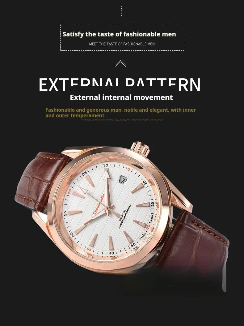 Sophisticated automatic mechanical watch with a sleek blackboard face, transparent case back, and steel strap for discerning gentlemen