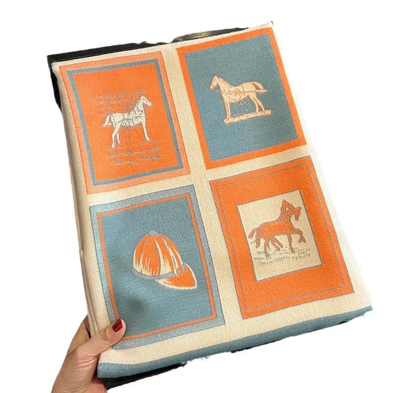 Luxurious artificial cashmere scarf in vibrant colours, perfect for keeping warm or cool with its dual-use design.