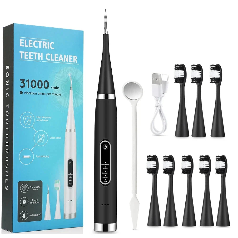 The Powerful Electric Sonic Dental Scaler & Toothbrush with 8 interchangeable brush heads for deep cleaning and whitening your teeth
