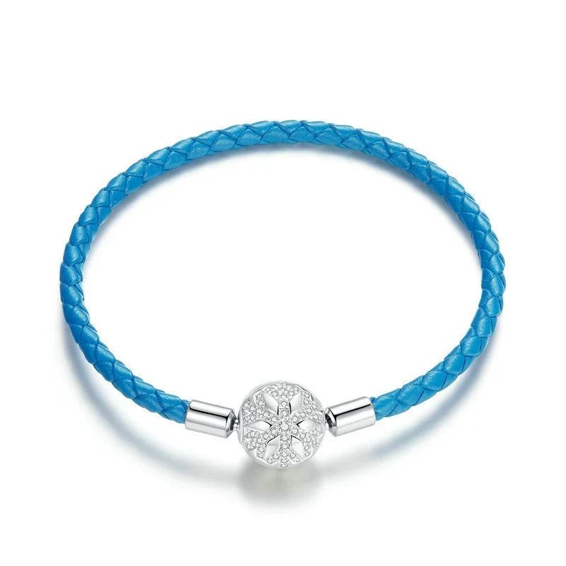 925 Silver Braided Blue Leather Rope Bracelet - Elegant and Adjustable Accessory with Buckle Closure