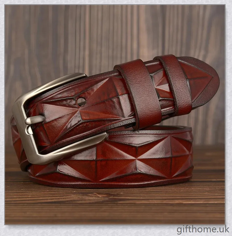Premium 3D diamond pattern leather casual belt in black, coffee, and reddish brown colours