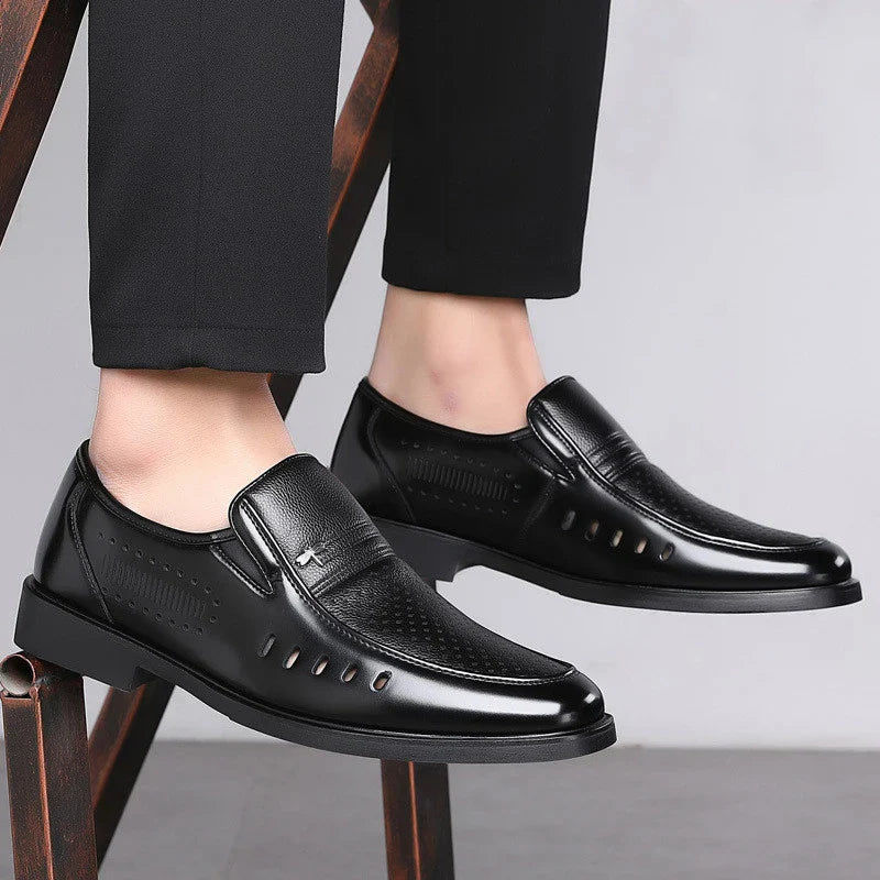 Premium British leather business shoes with ventilated design for superior comfort and breathability
