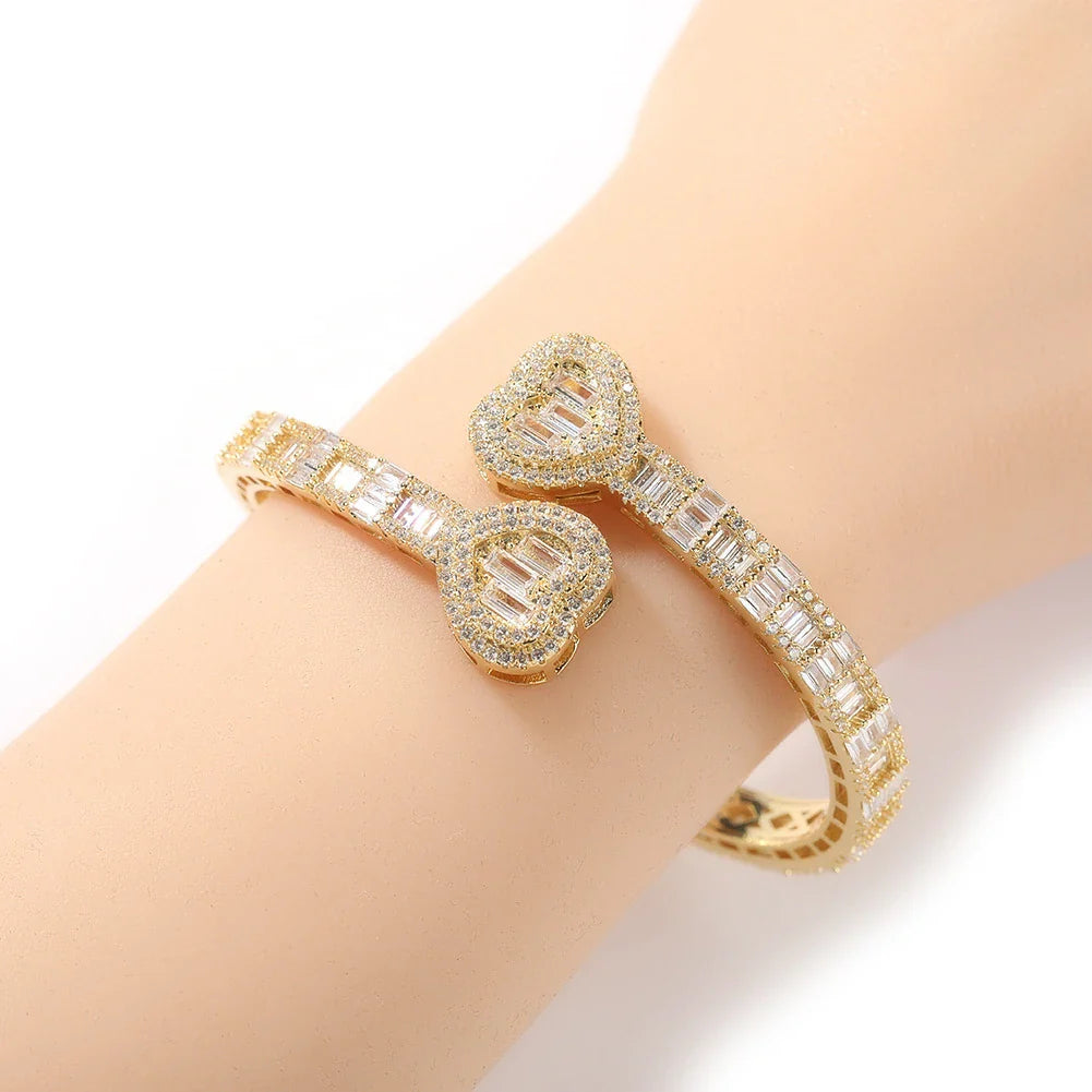 Elegant geometric diamond bracelet with spring buckle closure in gold, silver, and rose gold finishes