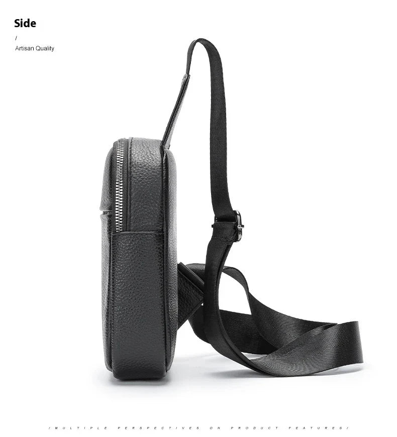 A premium genuine leather crossbody bag with an urban, minimalist design, perfect for everyday use and outdoor adventures.