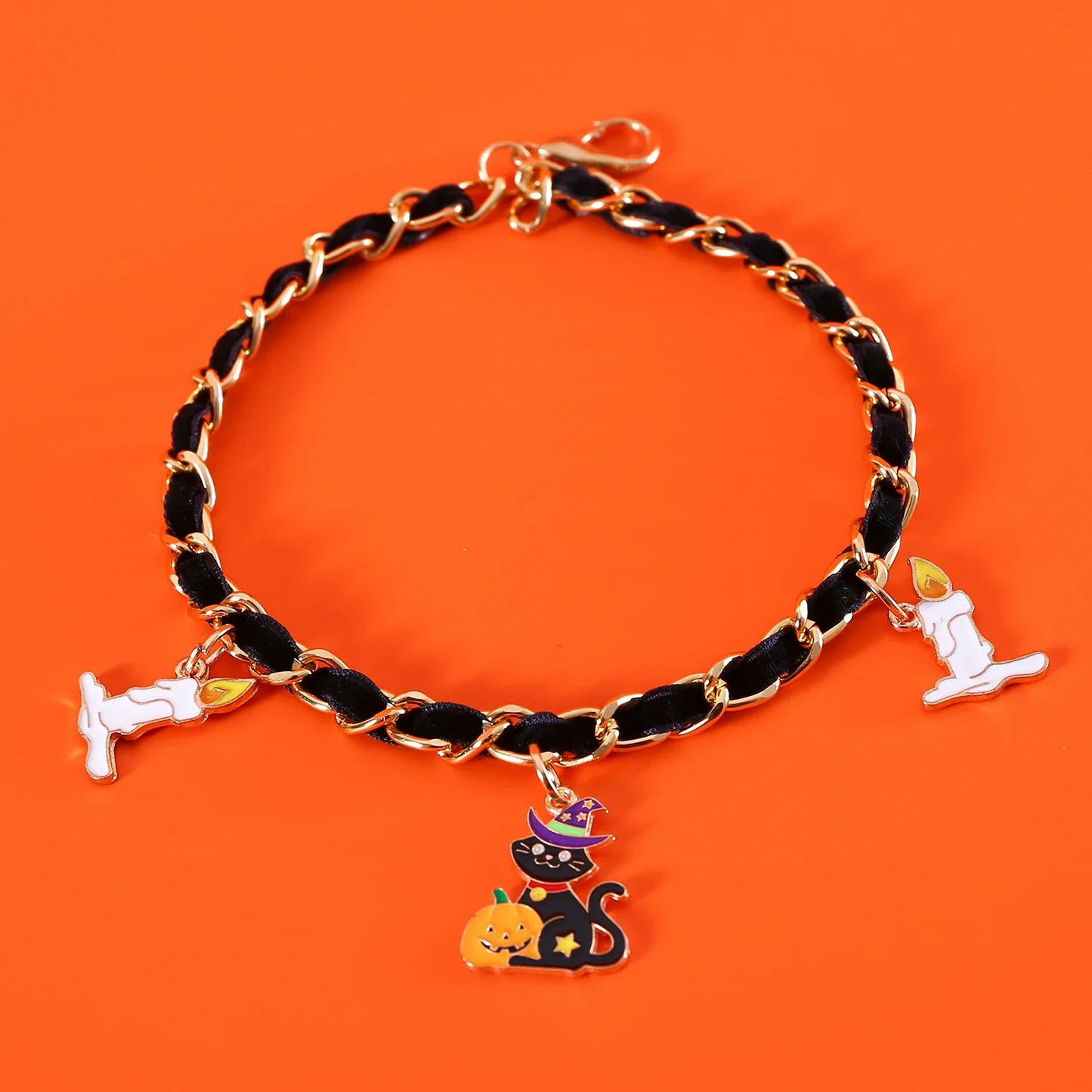 A pet collar made of premium velvet with metal bat charms, perfect for Halloween festivities