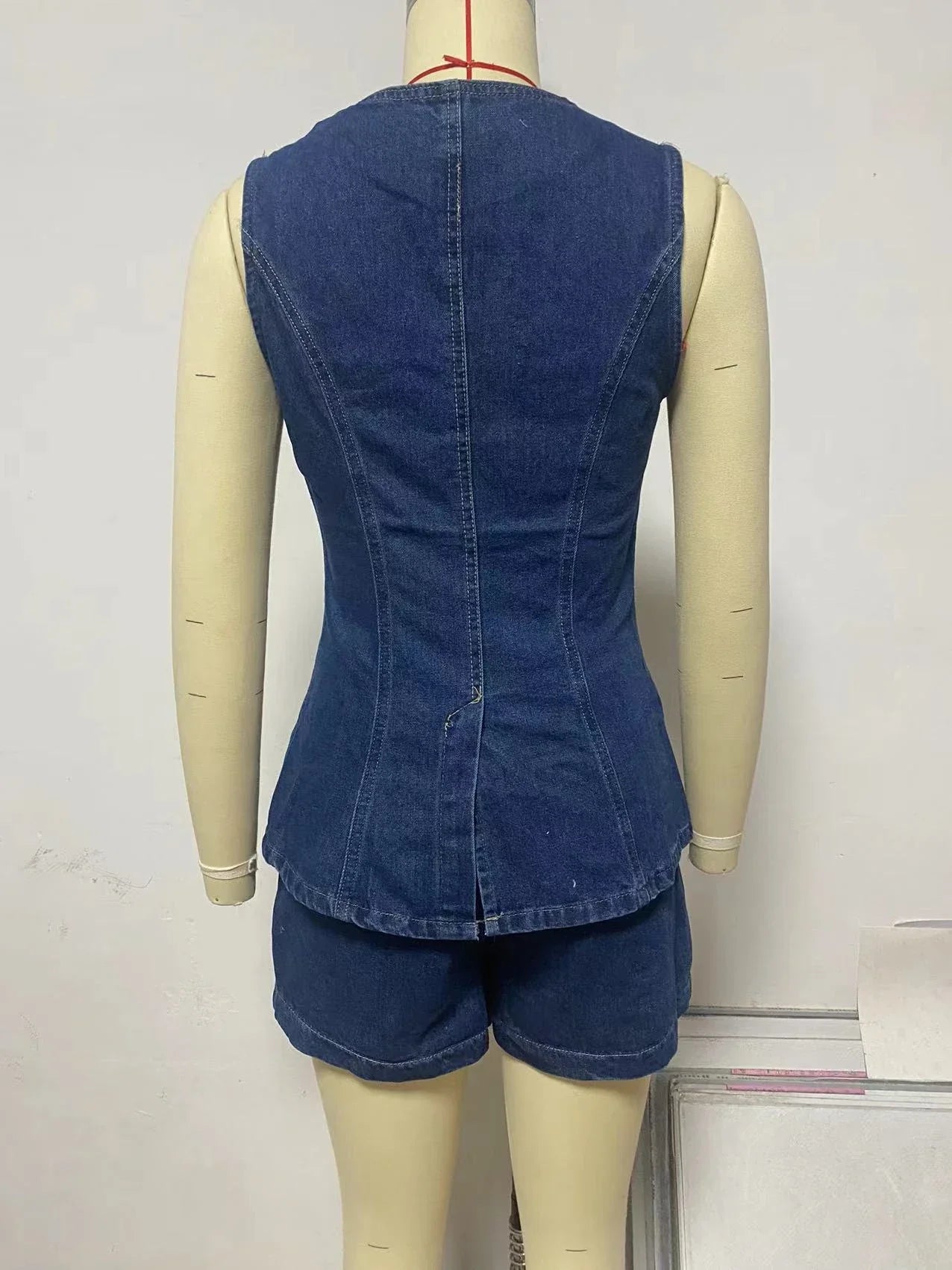 Trendha Denim Summer Set - Sleeveless Button-up Top and High-Waisted Shorts for Women