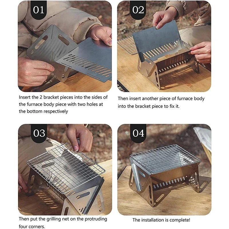 Premium stainless steel portable folding BBQ grill for outdoor adventures, camping, and backyard cooking