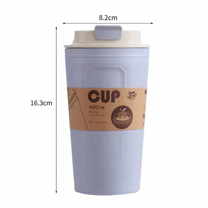 Premium bamboo fibre travel mug with leak-proof lid, available in green, brown, and black colours
