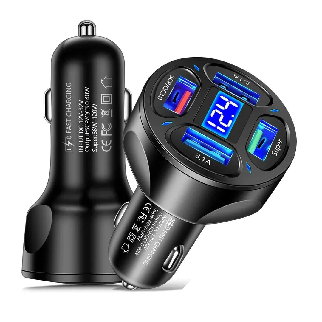 Trendha 3-Port USB Car Charger with Quick Charge 3.0 technology for fast, efficient charging on the road