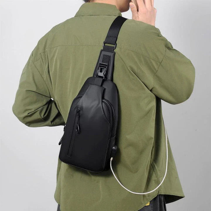 Versatile blue sling crossbody backpack for men with adjustable strap and spacious interior