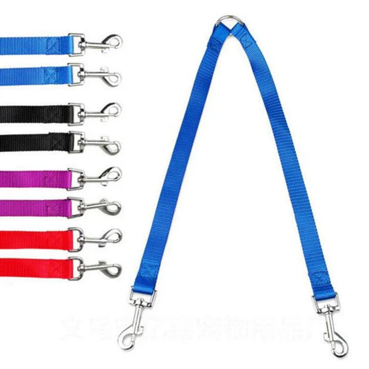 Premium dual-lead dog leash made of nylon with padded handles for secure and comfortable walking