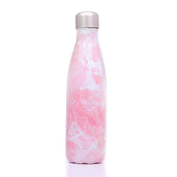 Premium stainless steel water bottle with double-walled vacuum insulation, available in pink colour and 500ml capacity