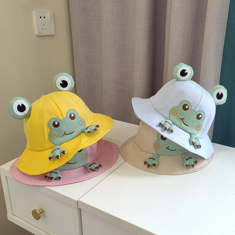 Charming frog-themed baby sun hat made from soft, breathable cotton with UPF 50+ sun protection