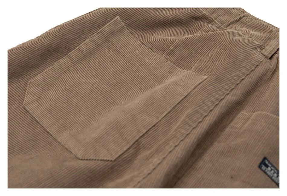 Retro corduroy straight-leg casual trousers for men in khaki and navy blue colours