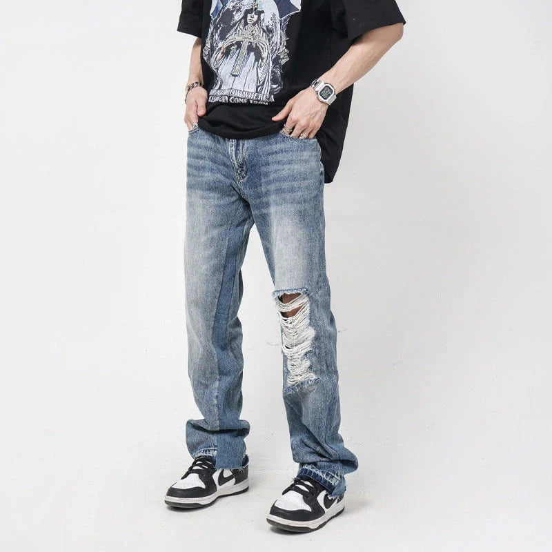 Premium British men's straight relaxed fit jeans in a vibrant blue colour