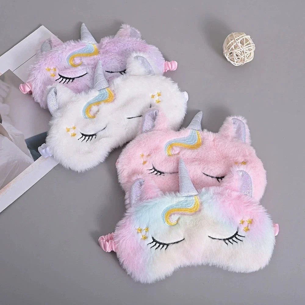 Soft and plush glitter unicorn sleep mask with elastic bandage for a comfortable fit