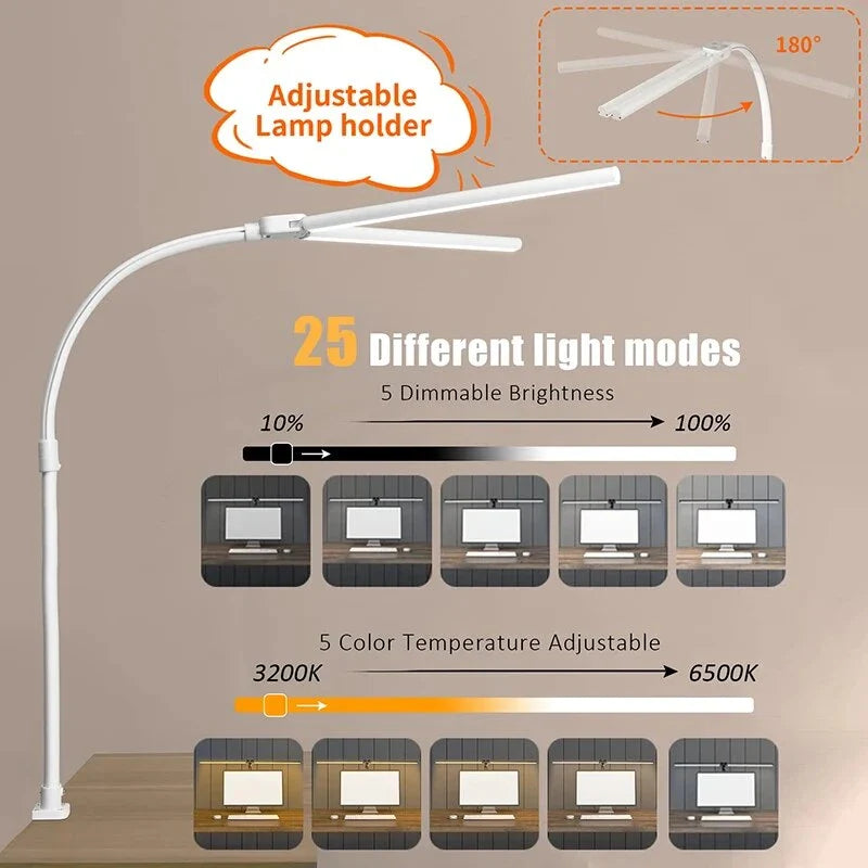 Premium 24W LED desk lamp with adjustable brightness, colour temperature, and flexible positioning for enhanced workspace productivity and comfort