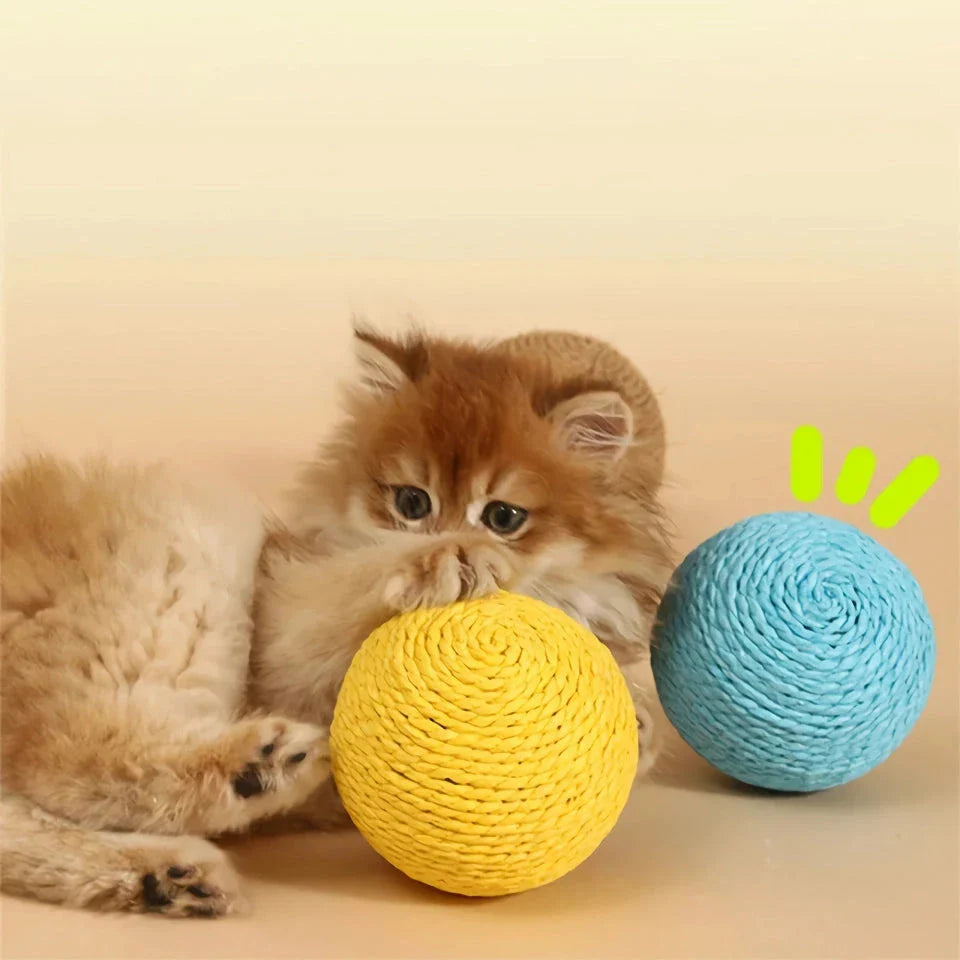 Interactive sisal cat scratching ball with sound, a unique toy that keeps cats entertained and promotes healthy scratching habits.
