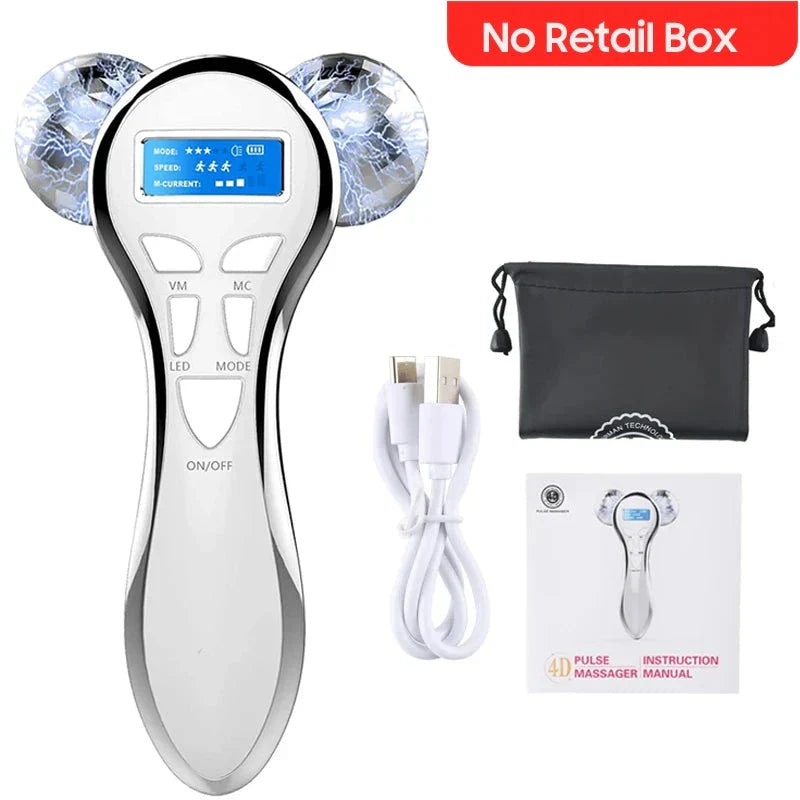 Premium 4D microcurrent facial roller for skin tightening, wrinkle reduction, and rejuvenation