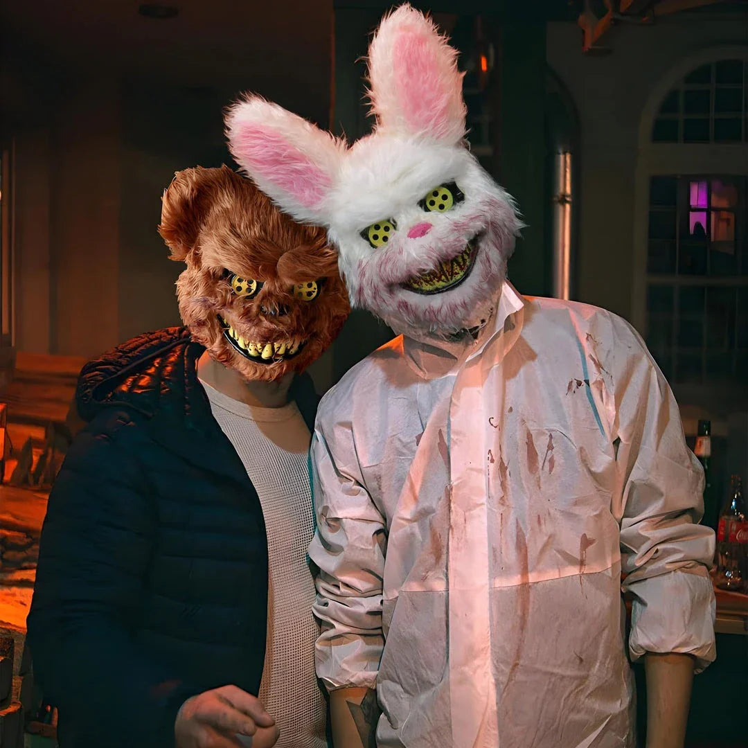 Terrifying Rabbit Mask: Bloody Plush Horror Costume Accessory for Halloween Parties and Events