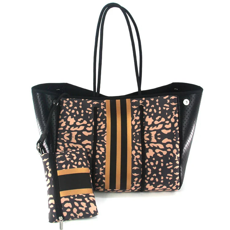 A neoprene beach bag in a stylish design, perfect for British summer adventures at the coast