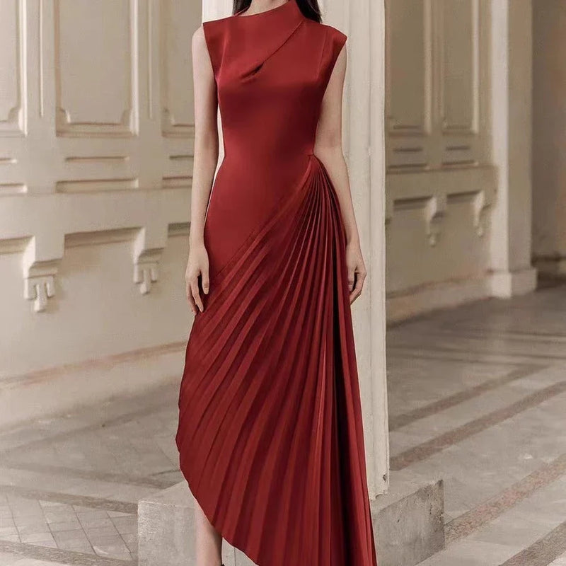 GiftHome UK Elegant Asymmetric Dress with Stylish Half Turtleneck